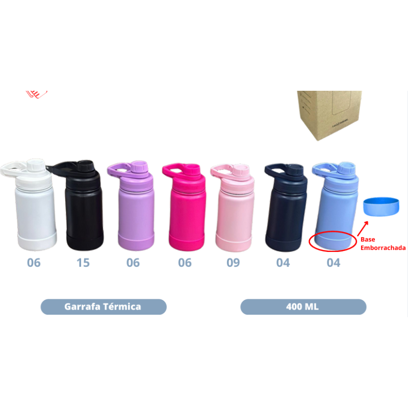 Garrafa Térmica 400ml Base Emborrachada YT-1041 – Caixa com 50 Peças