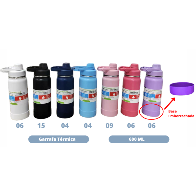 Garrafa Térmica 600ml Base Emborrachada YT-1042 – Caixa com 50 Peças