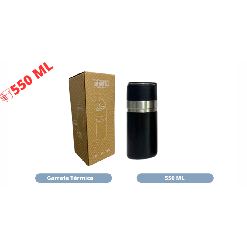 Garrafa Térmica 550ml YT-2070 Preto – Caixa com 60 Peças