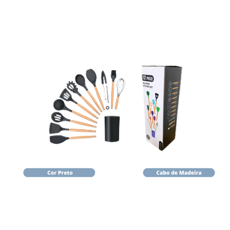 Kit Utensílios de Cozinha FFJ-037 Preto – Caixa com 24 Peças