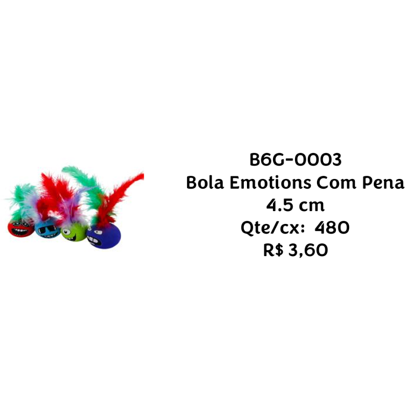 Brinquedo Pet Bola Emoções com Pena 4,5cm B6G-0003 – Caixa com 480 Peças