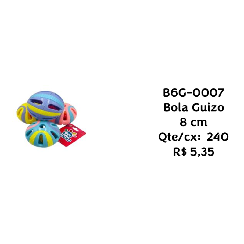 Brinquedo Pet Bola Guizo 8cm B6G-0007 – Caixa com 240 Peças