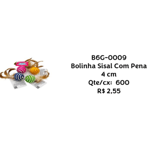 Brinquedo Pet Bolinha Sisal com Pena 4cm B6G-0009 – Caixa com 600 Peças - Imagem 3
