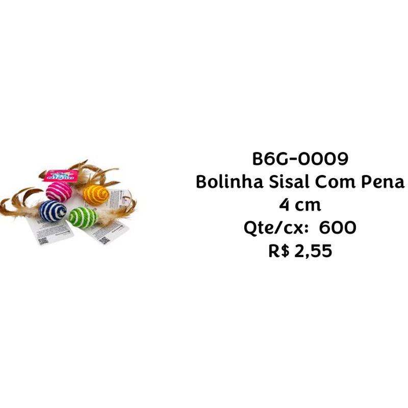 Brinquedo Pet Bolinha Sisal com Pena 4cm B6G-0009 – Caixa com 600 Peças