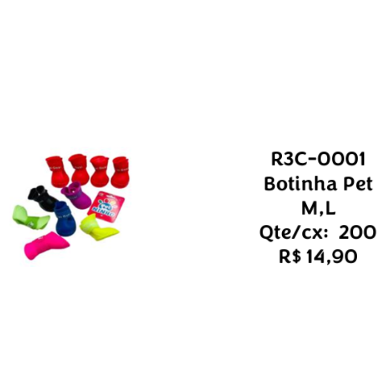 Botinha Pet R3C-0001 – Tamanhos M/L (Caixa com 200)