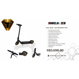 Patinete Elétrico ZEN 350W – Bateria Lítio 36V/13Ah (Sem CNH) - Imagem 3