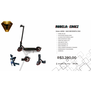 Patinete Elétrico EDGEZ 400W – Painel LED – Bateria Lítio 36V/6Ah (Sem CNH) - Imagem 3