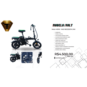 Scooter Elétrica VOLT 400W – Painel Digital – Bateria Lítio 48V/12A (Sem CNH) - Imagem 3