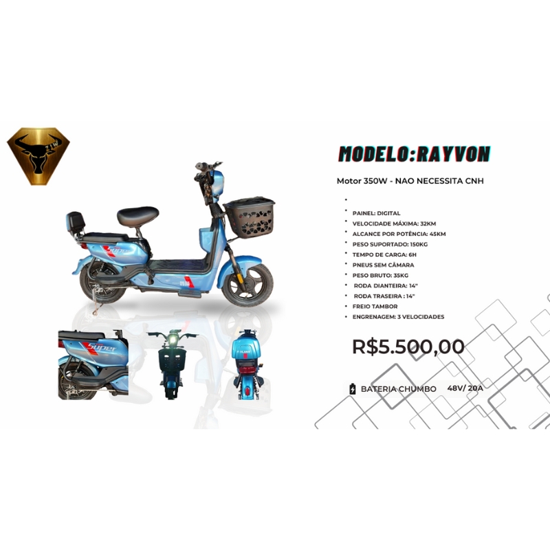 Scooter Elétrica RAYVON 350W – Painel Digital – Bateria 48V/20A (Sem CNH)