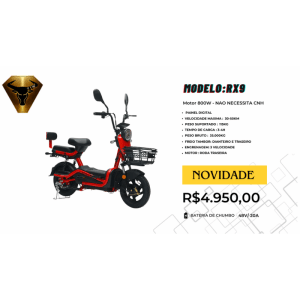 Scooter Elétrica RX9 800W – Painel Digital – Bateria 48V/20A (Sem CNH) - Image 3