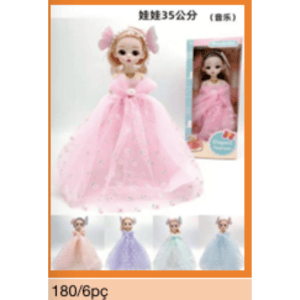 Boneca Princesa 35cm Vestido Rosa – Kit 6 Peças (Qte/cx 180) - Imagem 3