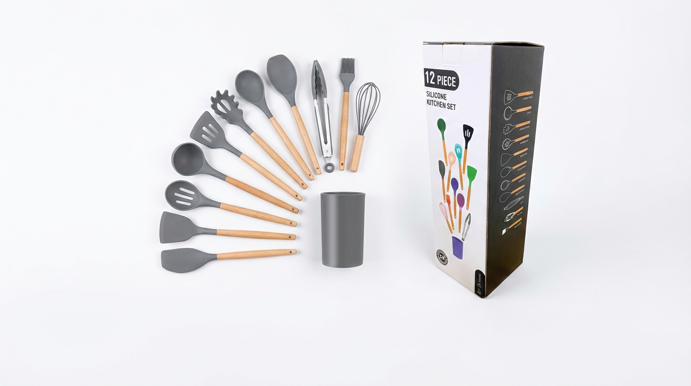 Kit Utensílios de Cozinha FFJ-037 Cinza – Caixa com 24 Peças