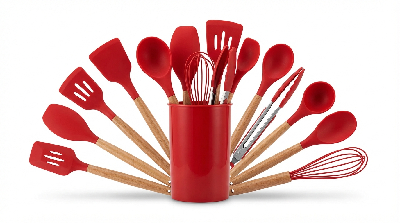 Kit Utensílios de Cozinha FFJ-037 Vermelho – Caixa com 24 Peças