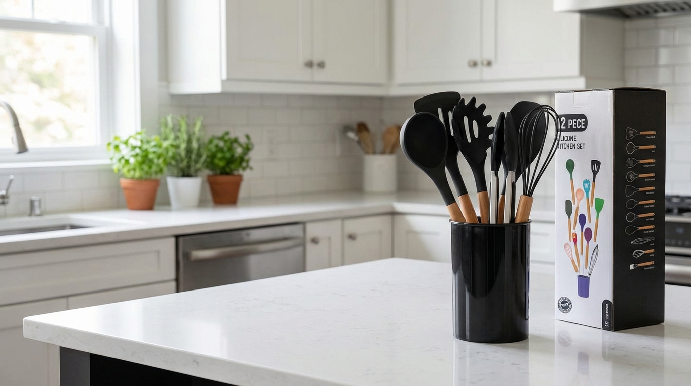 Kit Utensílios de Cozinha FFJ-037 Preto – Caixa com 24 Peças
