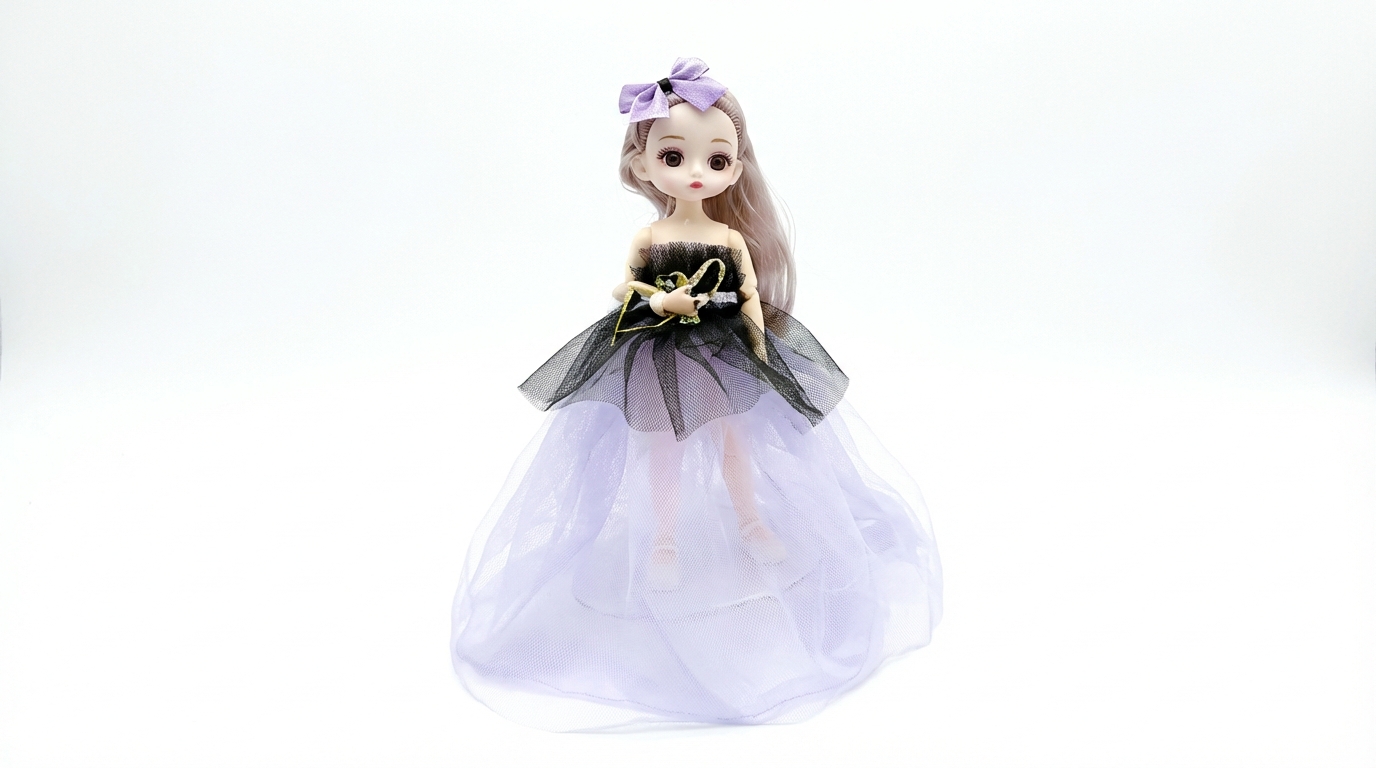 Boneca Princesa 30cm Vestido Preto/Roxo – Kit 6 Peças (Qte/cx 108)