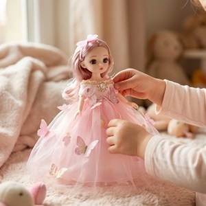 Boneca Princesa 30cm Vestido Bege/Rosa Claro – Kit 6 Peças (Qte/cx 108) - Image 2