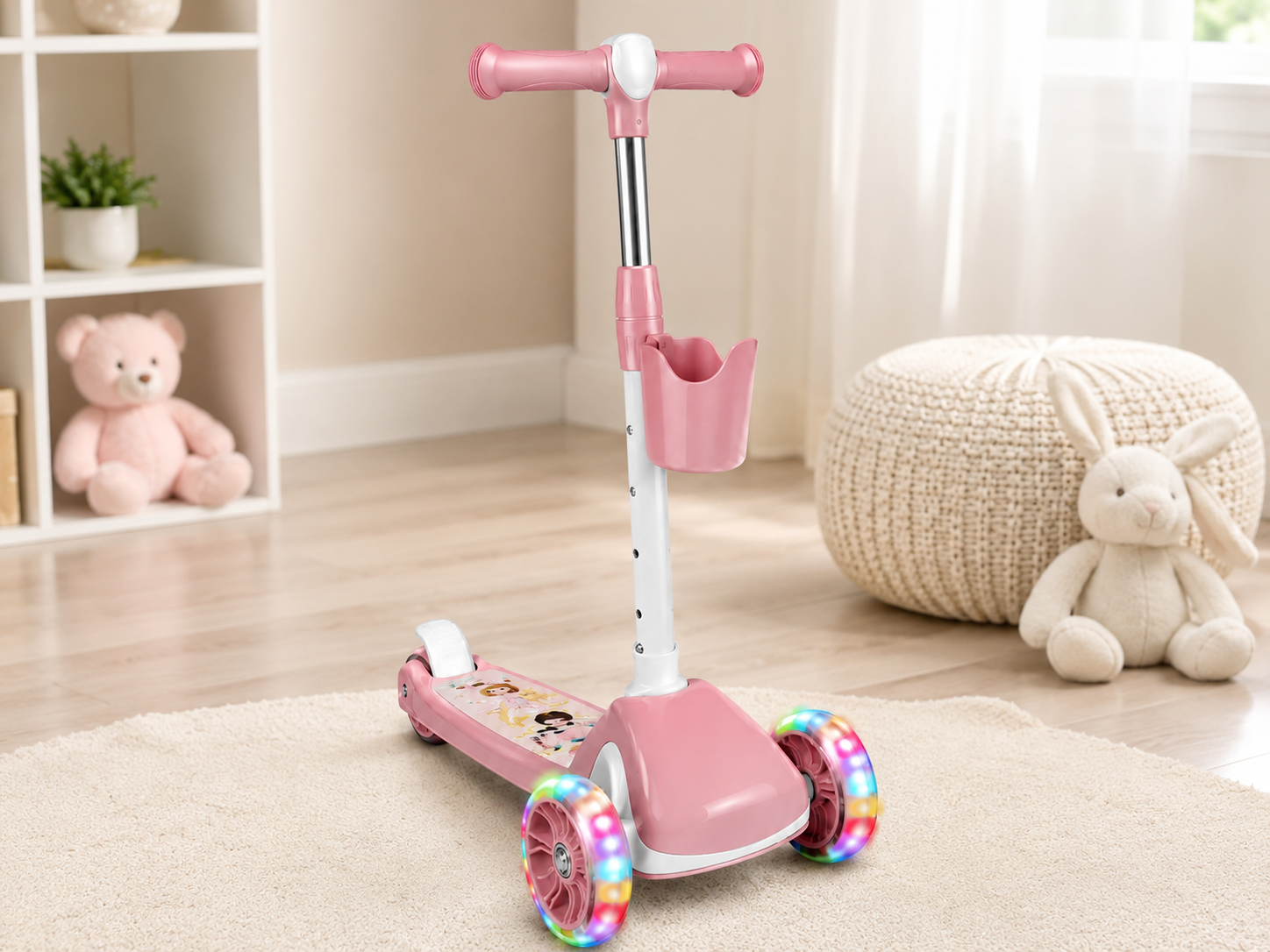 Patinete Infantil Astro Rosa com Luz e Som Cx 6 Peças