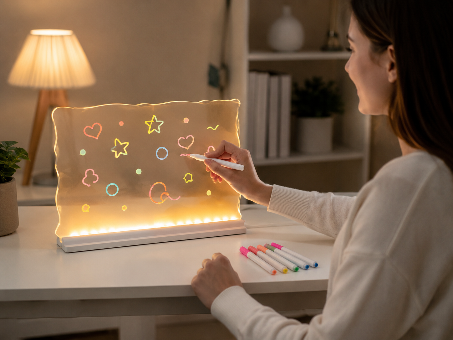 Lousa Mágica Infantil Luz LED 30x20 Cx 60 Peças