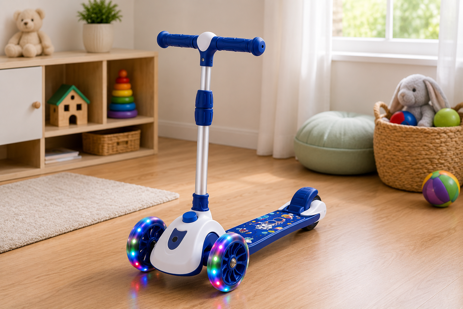 Patinete Infantil Astro Azul com Luz e Som Cx 6 Peças