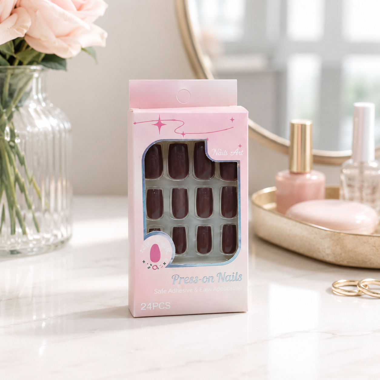 Unhas Press-on Nails Kit 24 Peças Dúzia 12 Kits