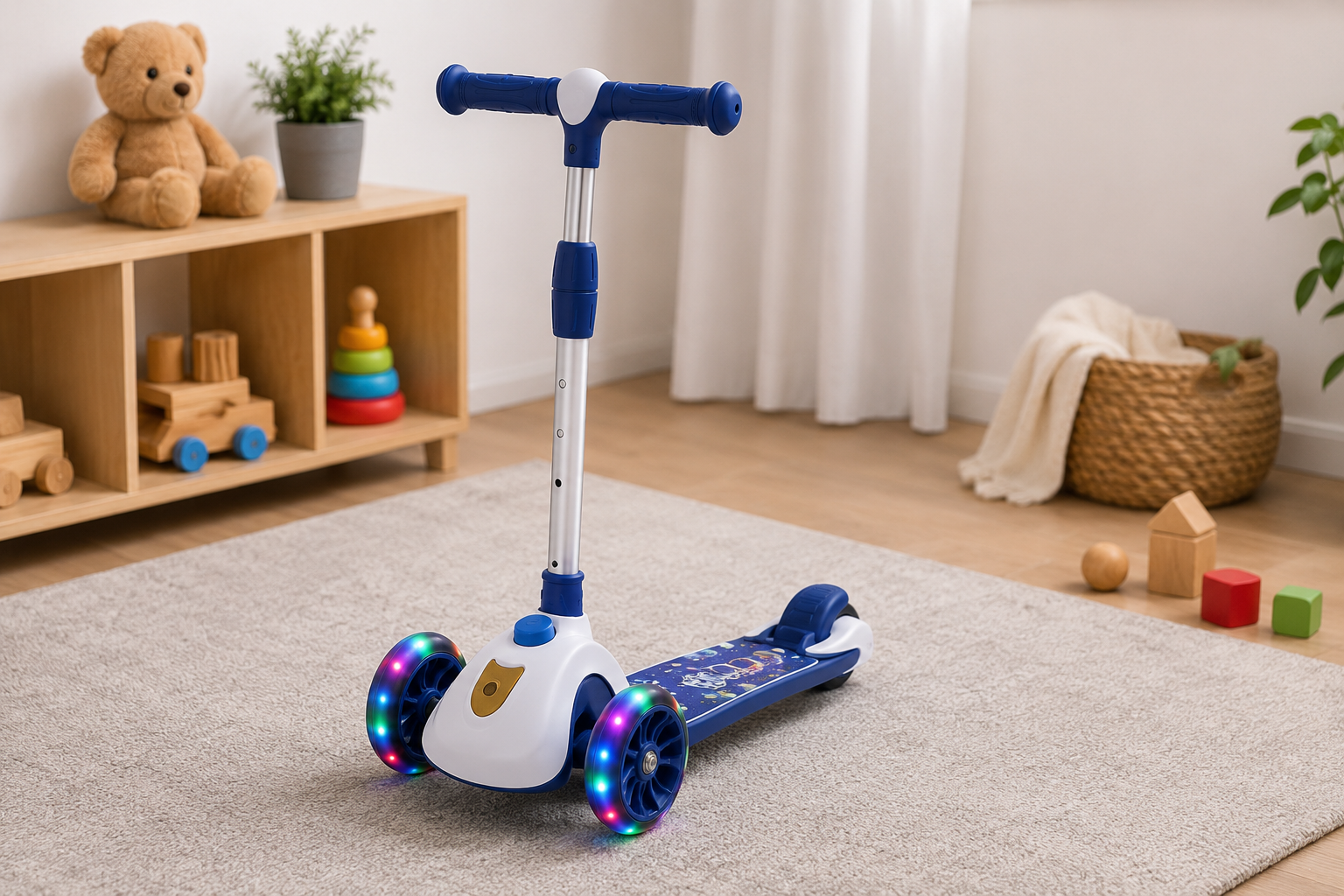 Patinete Infantil Astro Azul com Luz e Som Cx 6 Peças