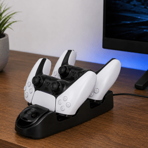 Suporte Carregador Base para 2 Controles DualSense PS5 Preto Cx 60 Peças - Imagem 2