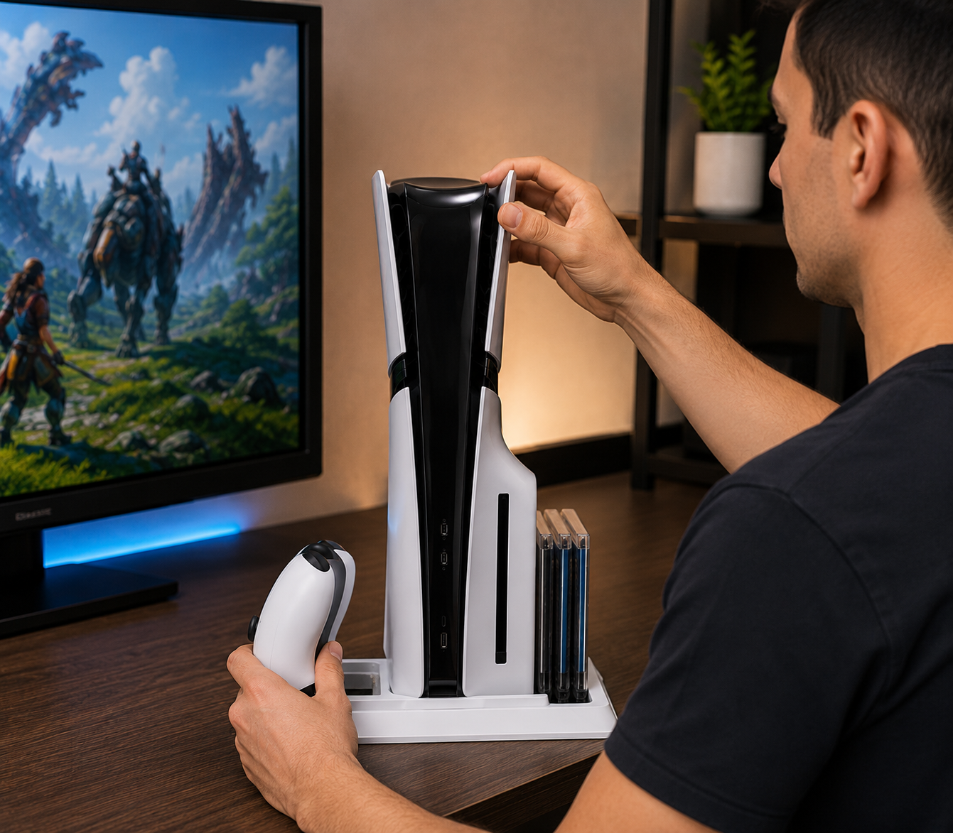 Suporte Multifuncional com Refrigeração para PS5 e PS5 Slim TP-3537D Cx 20 Peças