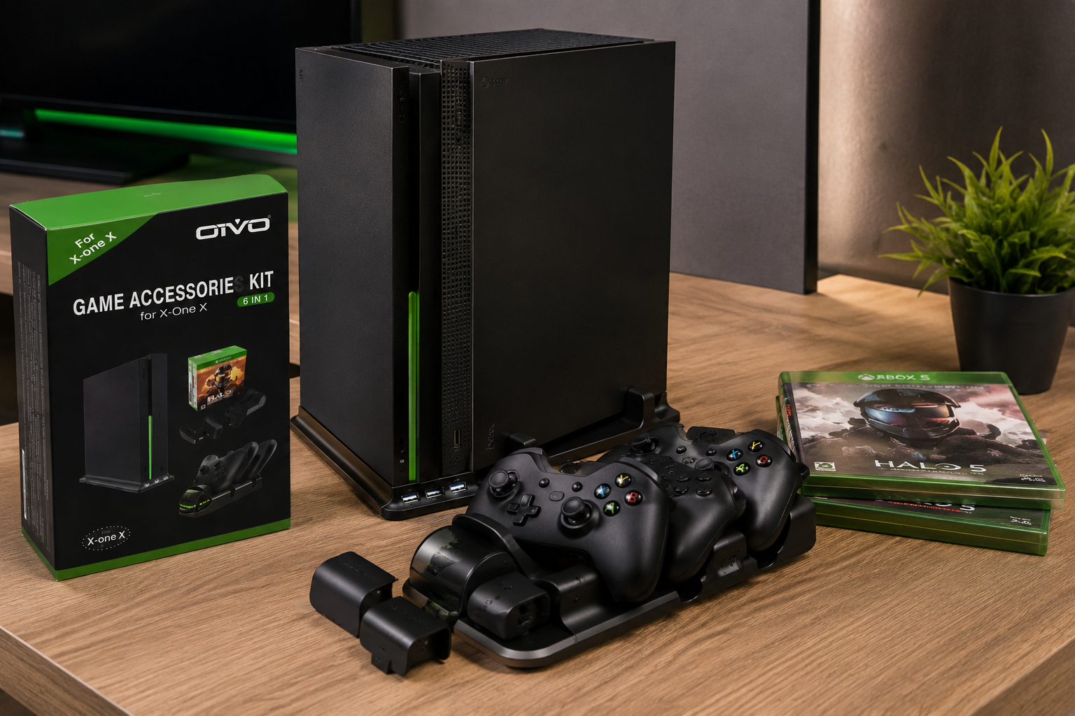 Kit Acessórios 4 em 1 Xbox One X Cooler Fan Carregador e 2 Baterias